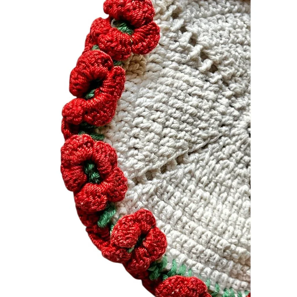 Hand-Crocheted Potholder Red White Hot Pad & Green White Dress with Loop